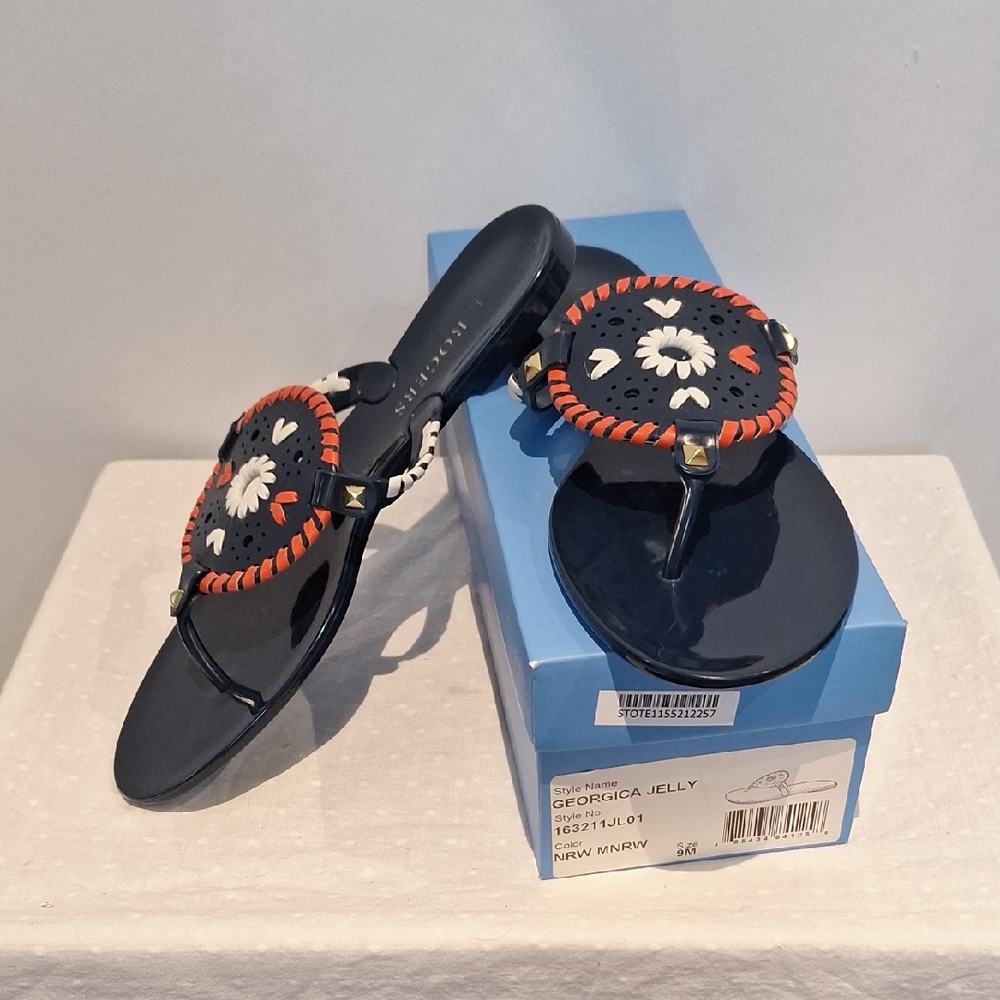 Jack Rogers Navy and Orange Jelly Sandals Size 9